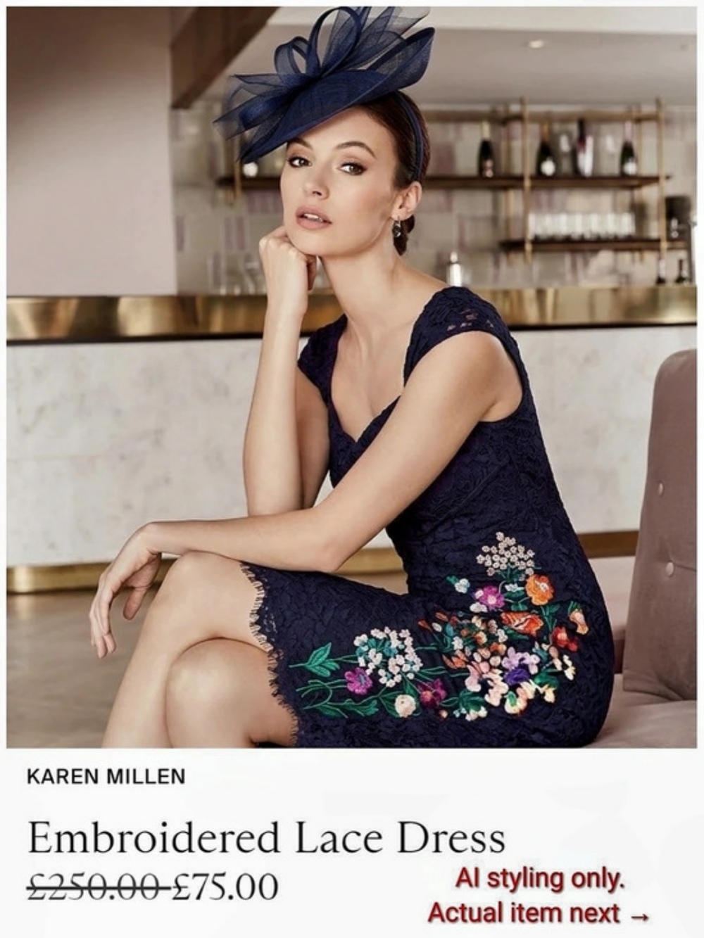 Karen Millen Embroidered Lace Dress Floral Lace Midi Dress Navy Blue